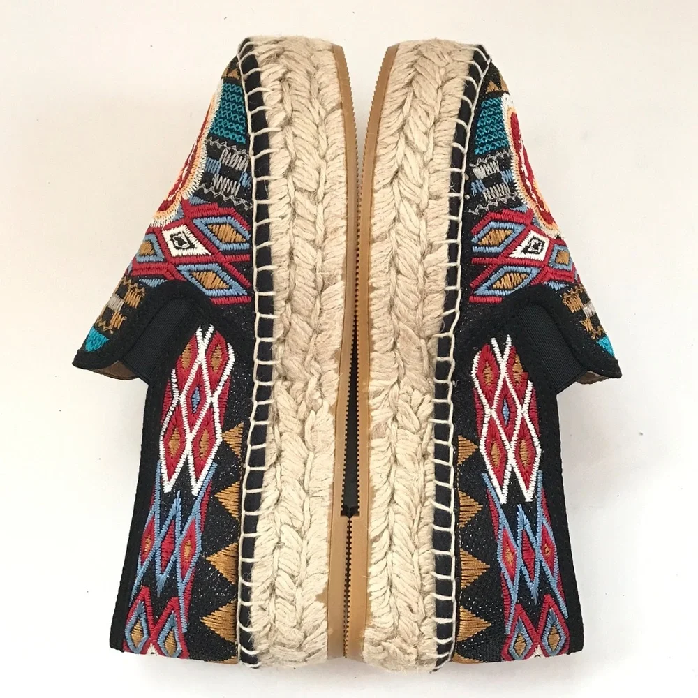 JOHNNY WAS Espadrille Platform Shoe Embroidered Bohemian Women’s Size 6 EU 36